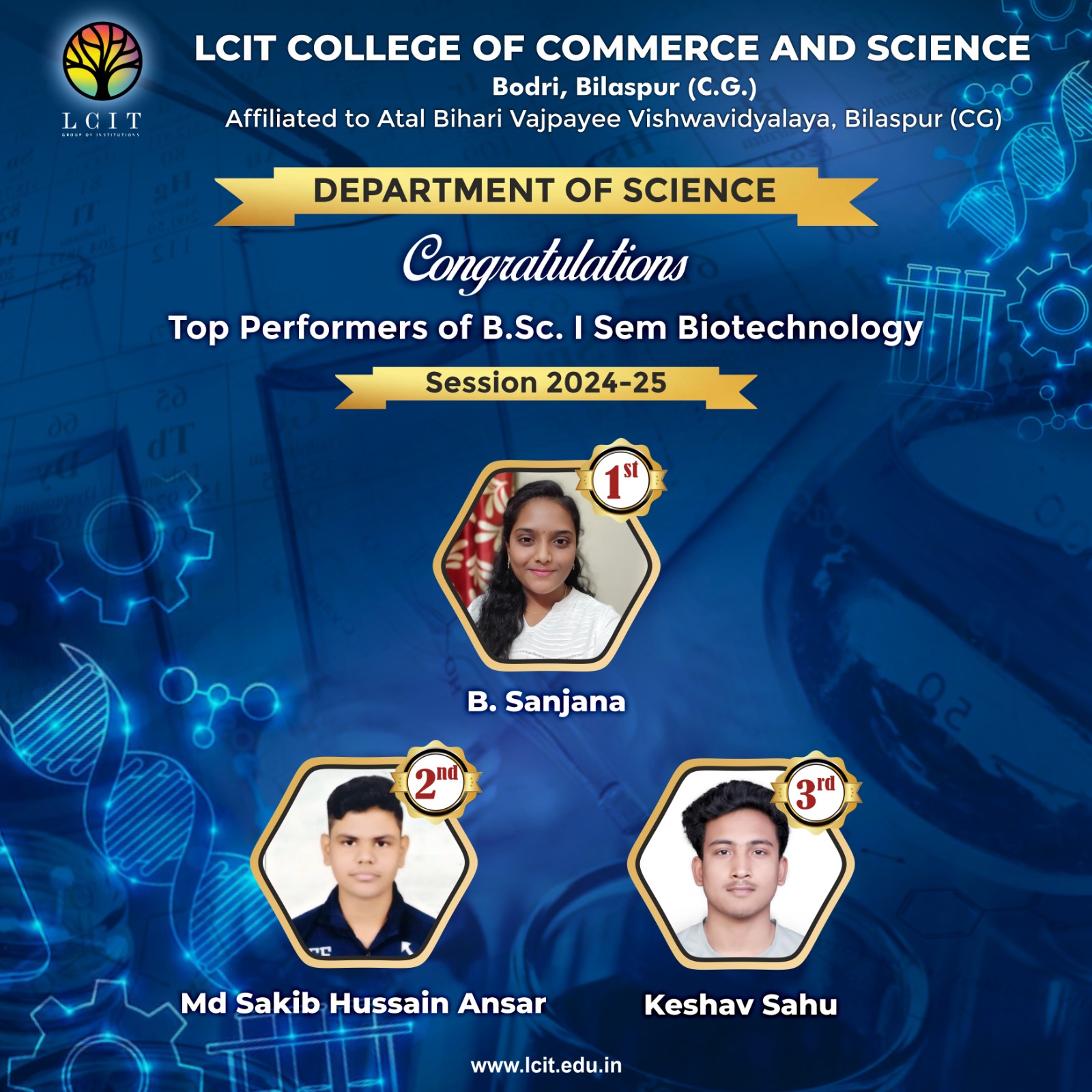 Top Performers of B.sc. Biotechnology I Semester
